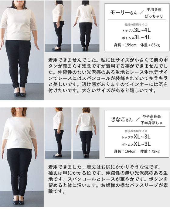 煌めくレース浮き立つシアー袖ブラウストップス