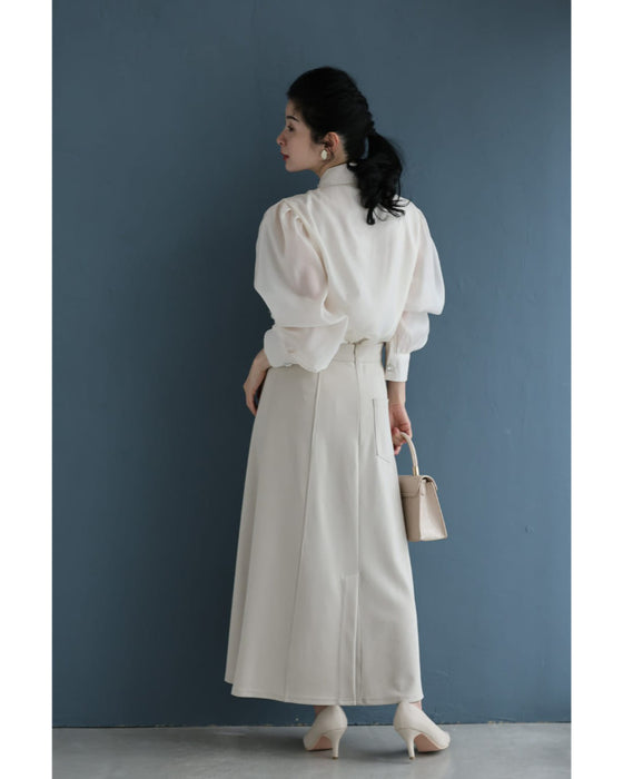 煌めくレース浮き立つシアー袖ブラウストップス