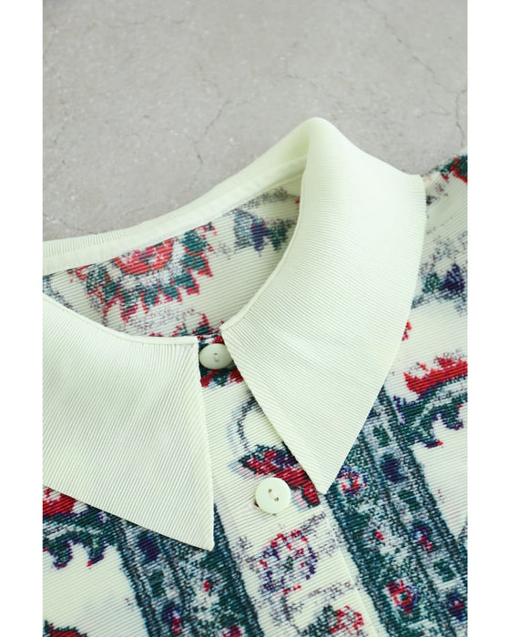 赤が映えるスカーフ柄アコーディオンプリーツミディアムワンピース