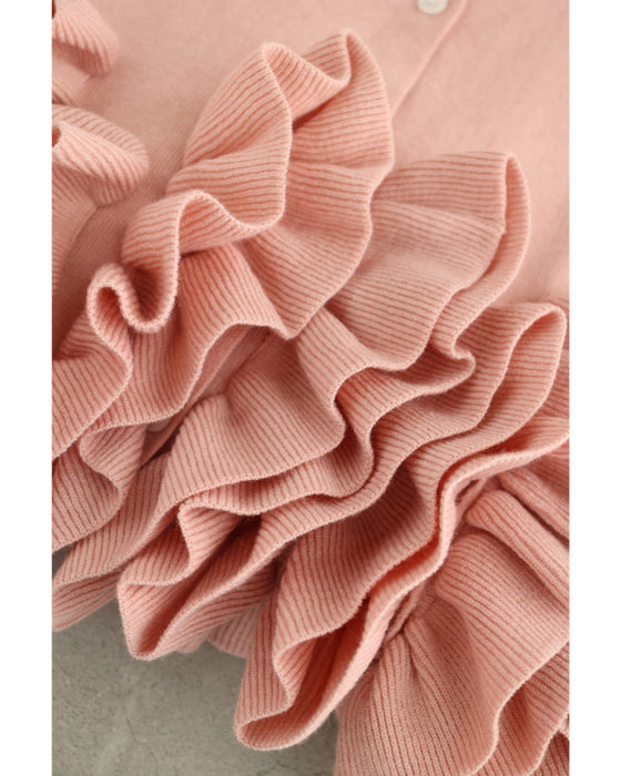 淡いピンクのバレエチュチュフリルニットカーディガン