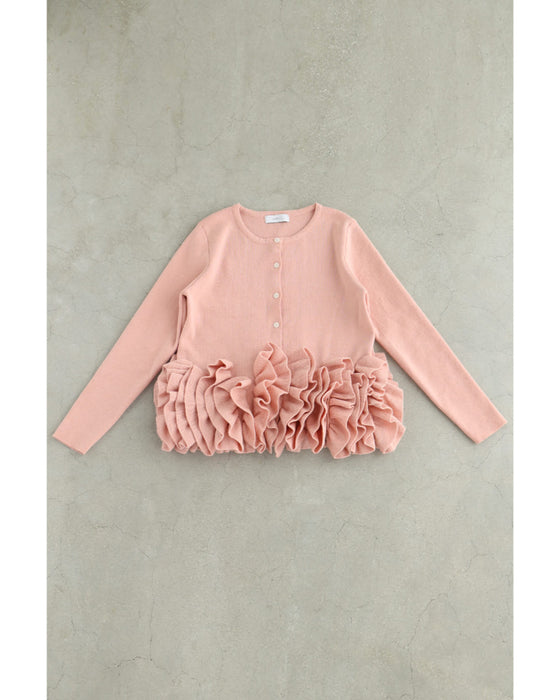 淡いピンクのバレエチュチュフリルニットカーディガン