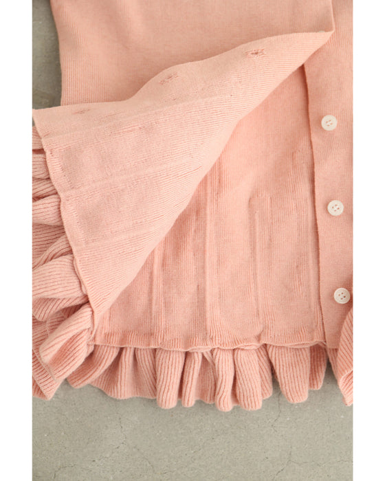 淡いピンクのバレエチュチュフリルニットカーディガン