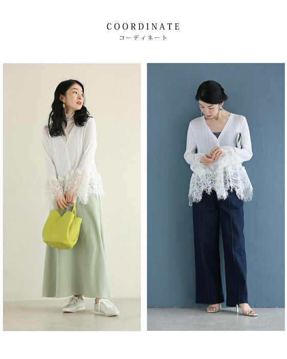 細やかに浮かぶランダム裾レースのプリーツカーディガン