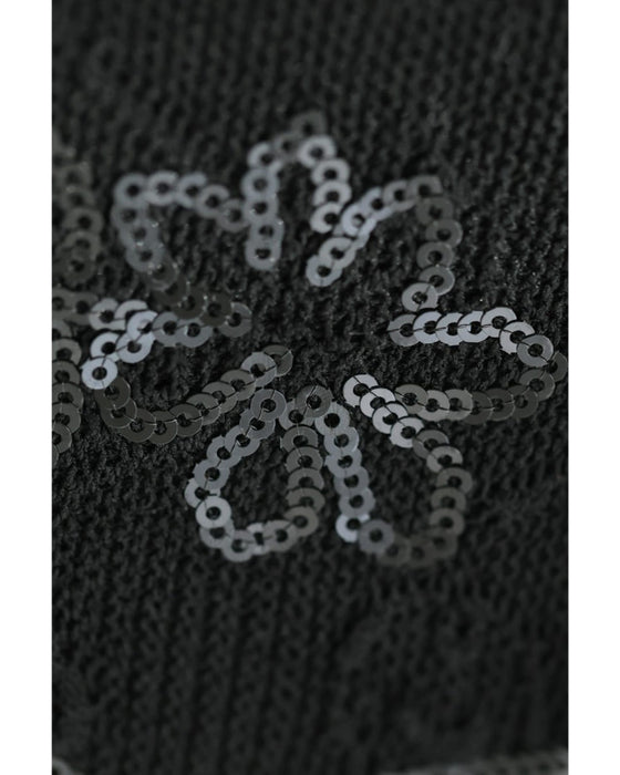 スパンコールの花咲くニットミディアムワンピース