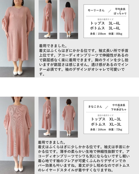 変形タック袖のゆるやかプリーツミディアムワンピース