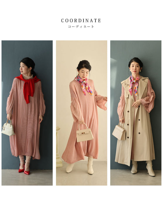 変形タック袖のゆるやかプリーツミディアムワンピース