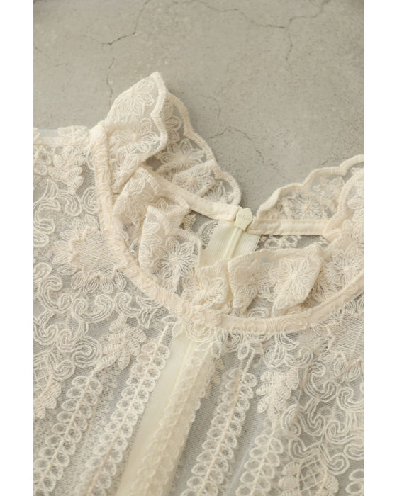 肌に美しく浮かび上がる装飾刺繍シアーブラウストップス