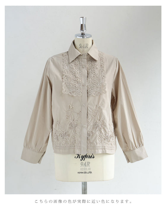 レリーフレースと刺繍浮かぶシャツトップス