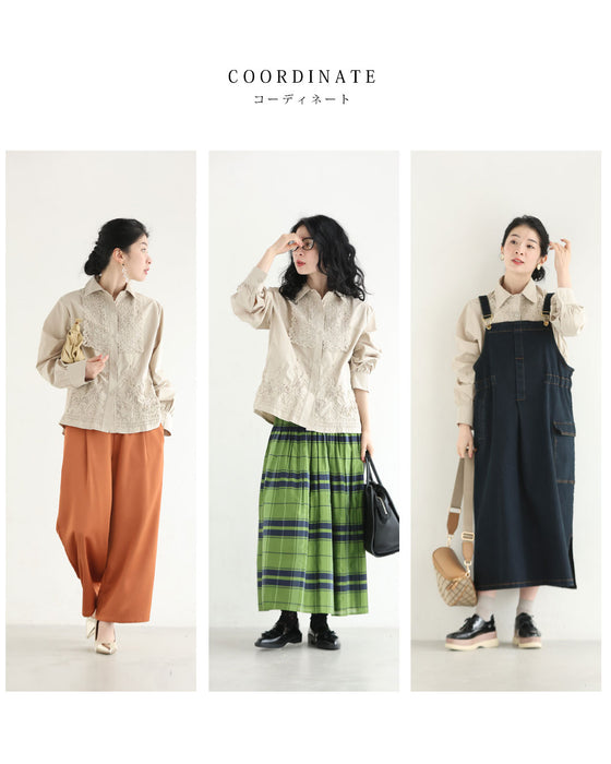 レリーフレースと刺繍浮かぶシャツトップス