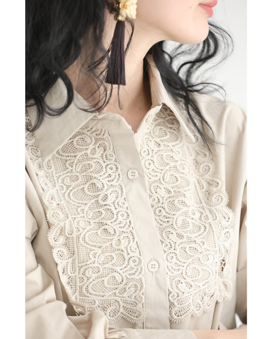 レリーフレースと刺繍浮かぶシャツトップス