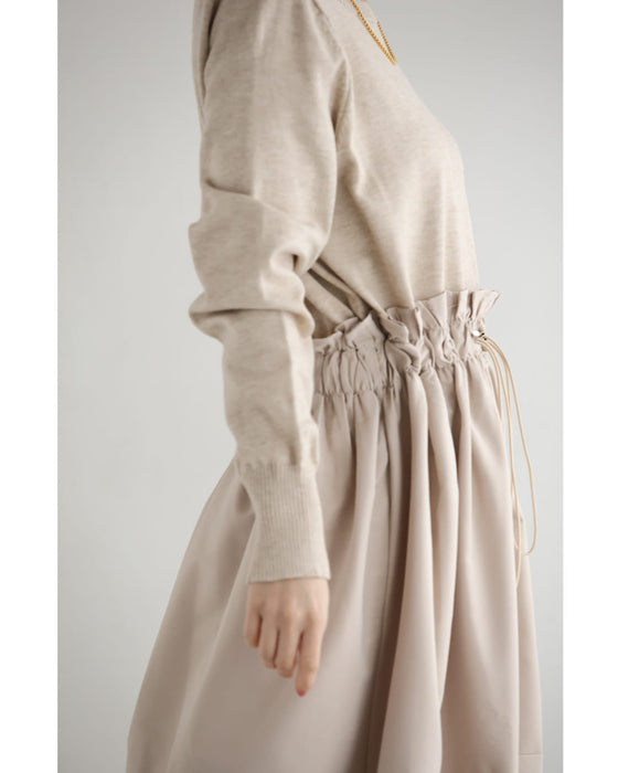 腰回りキュッとXラインの異素材切り替えミディアムワンピース