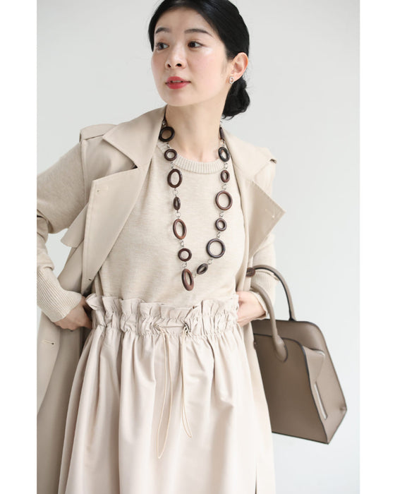 腰回りキュッとXラインの異素材切り替えミディアムワンピース