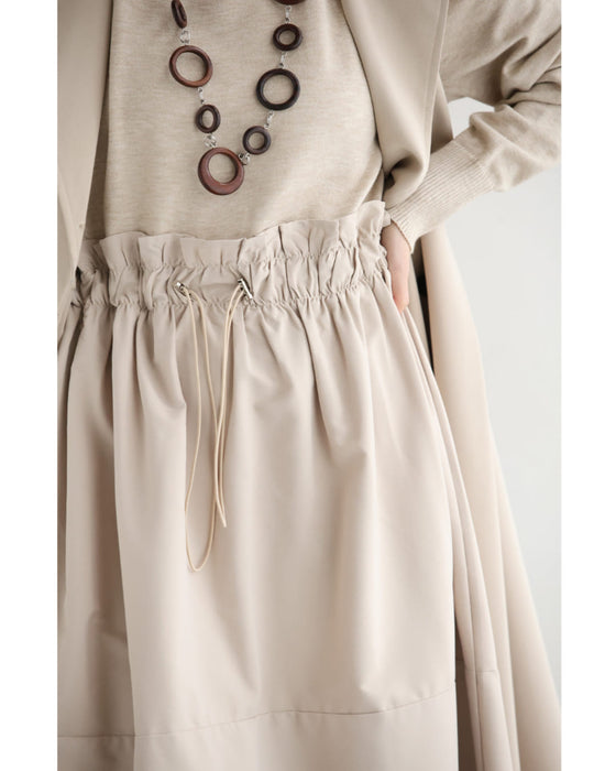 腰回りキュッとXラインの異素材切り替えミディアムワンピース