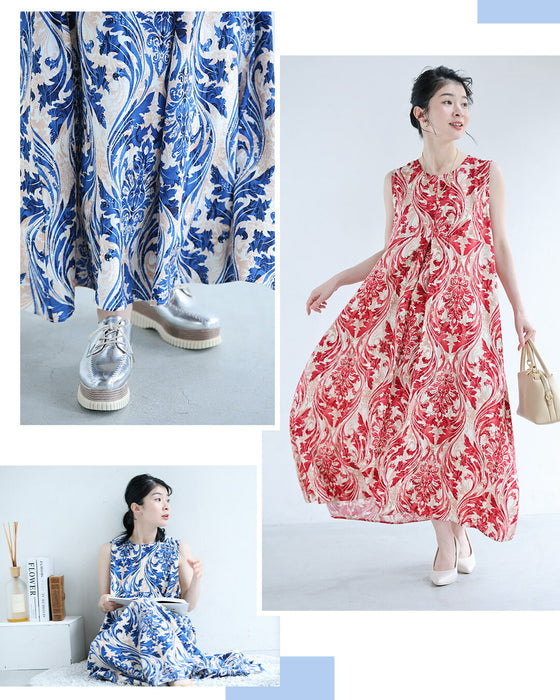 一枚で華やぐ ダマスク柄ワンピース