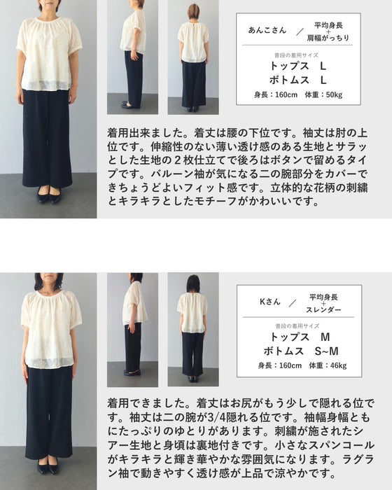 細やかなスパンコール煌めく花刺繍ブラウストップス