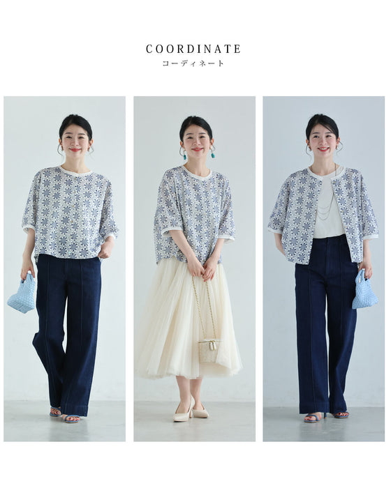 花紡ぎサークルのパンチングシャツトップス