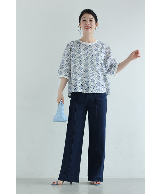 花紡ぎサークルのパンチングシャツトップス