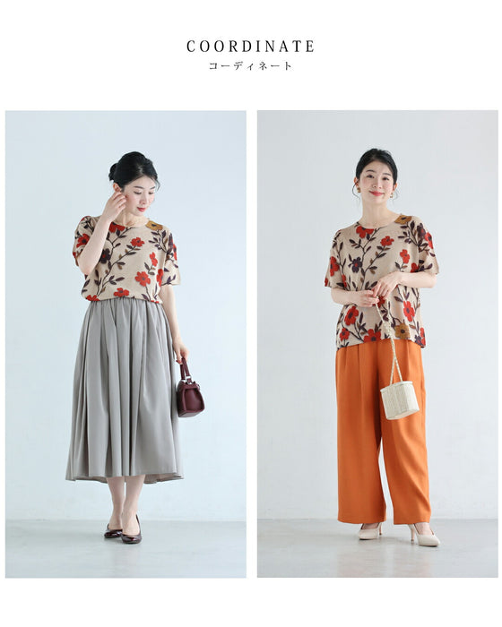 彩る花の涼しいサマーニットカットソートップス