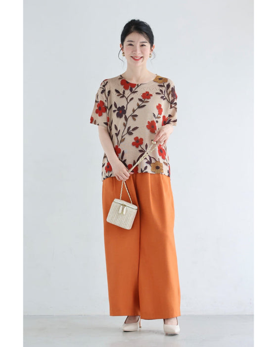 彩る花の涼しいサマーニットカットソートップス