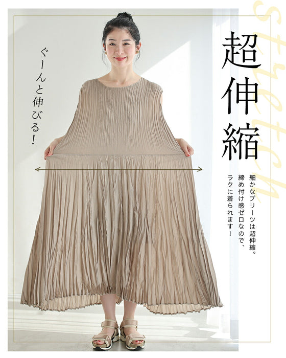 アイロン不要 超伸縮プリーツワンピース