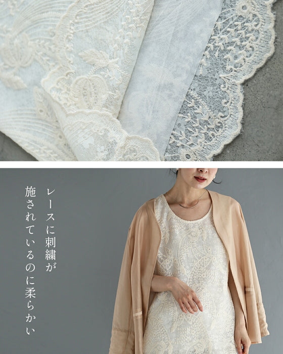着心地柔らかな刺繍レースノースリーブカットソートップス