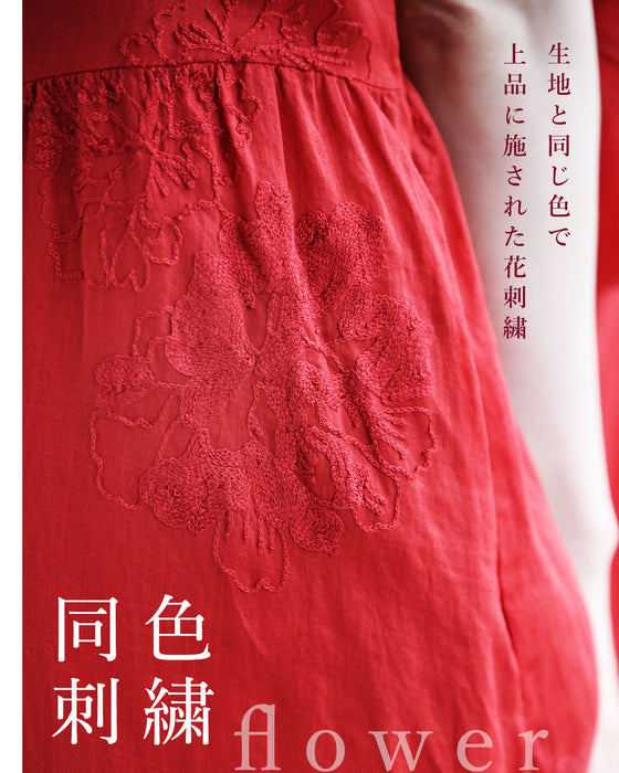 【アウトレット返品交換不可】心地よい柔らかさの細やか花刺繍ロングワンピース