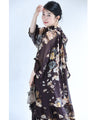 フレア裾の花柄シアーミディアムワンピース（紐ベルト付き）