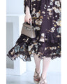 フレア裾の花柄シアーミディアムワンピース（紐ベルト付き）