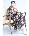 フレア裾の花柄シアーミディアムワンピース（紐ベルト付き）