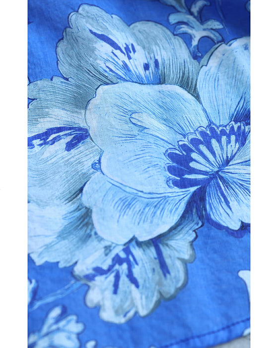 柔らかく揺らめく青の花画ロングスカート