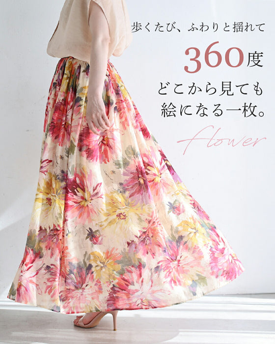 鮮やかな花揺らめく彩花ロングスカート