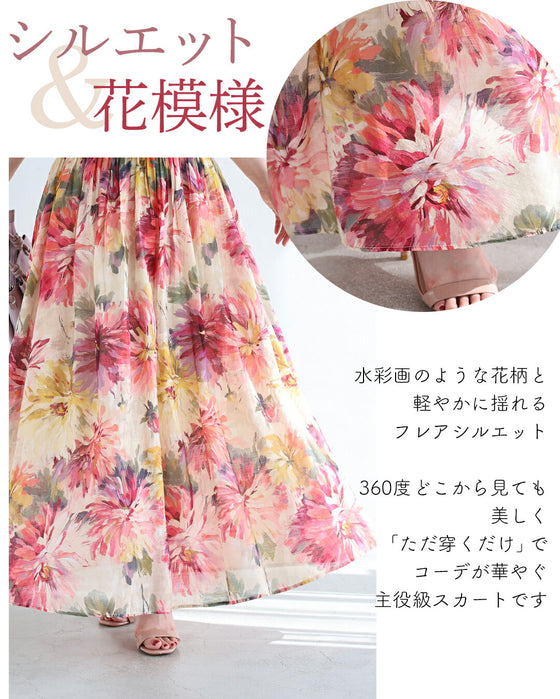 鮮やかな花揺らめく彩花ロングスカート