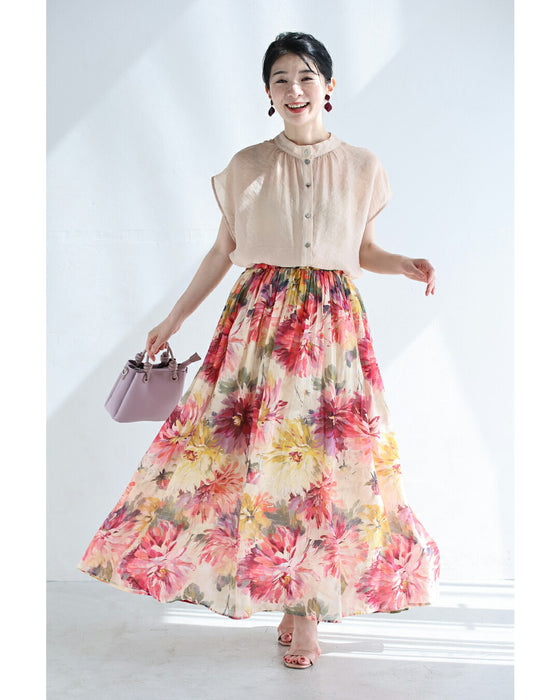 鮮やかな花揺らめく彩花ロングスカート