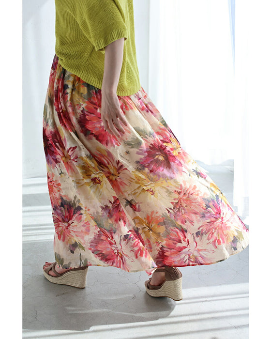 鮮やかな花揺らめく彩花ロングスカート