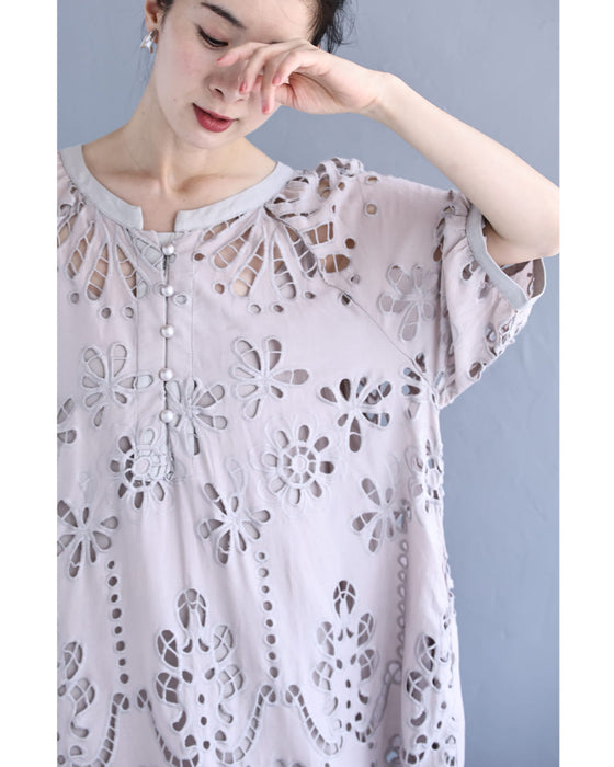 縁取り花刺繍のカッティングレースロングワンピース（インナー付き）