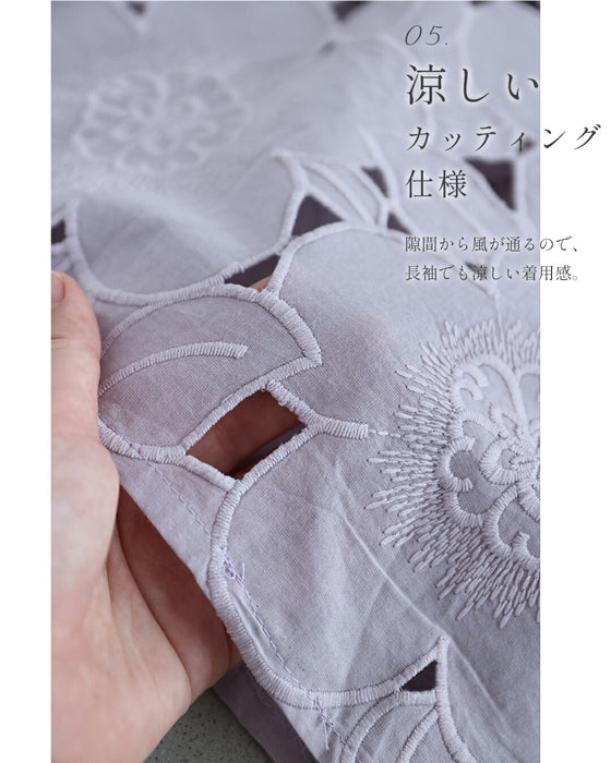 縁取り刺繍のカットアウトフラワーロングワンピース（インナー付き）