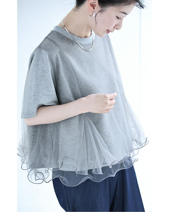 波うつ2重チュールのベールTシャツトップス
