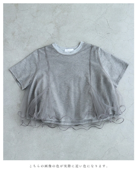 波うつ2重チュールのベールTシャツトップス