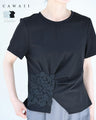花のスクエアレースのタックTシャツトップス