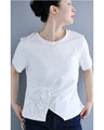 花のスクエアレースのタックTシャツトップス