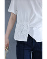 花のスクエアレースのタックTシャツトップス