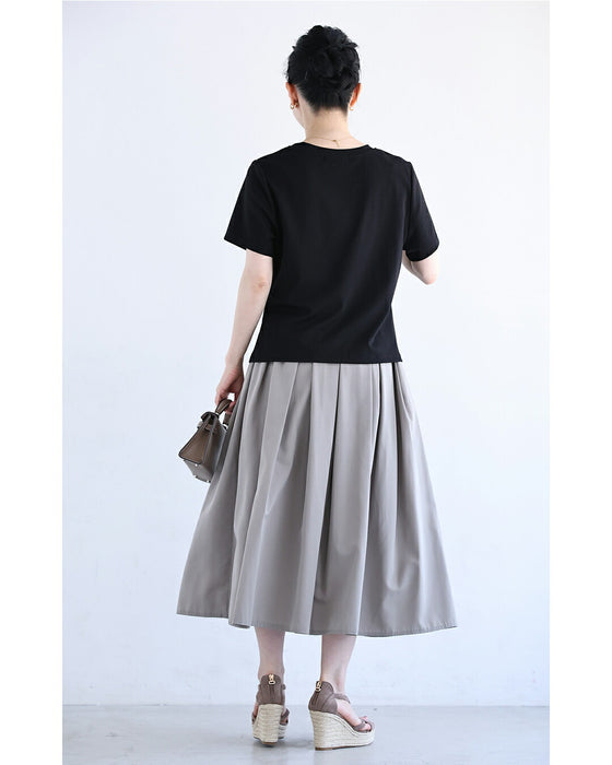 花のスクエアレースのタックTシャツトップス