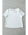 ツイストパールネックの肩リボンTシャツトップス