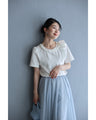 ツイストパールネックの肩リボンTシャツトップス