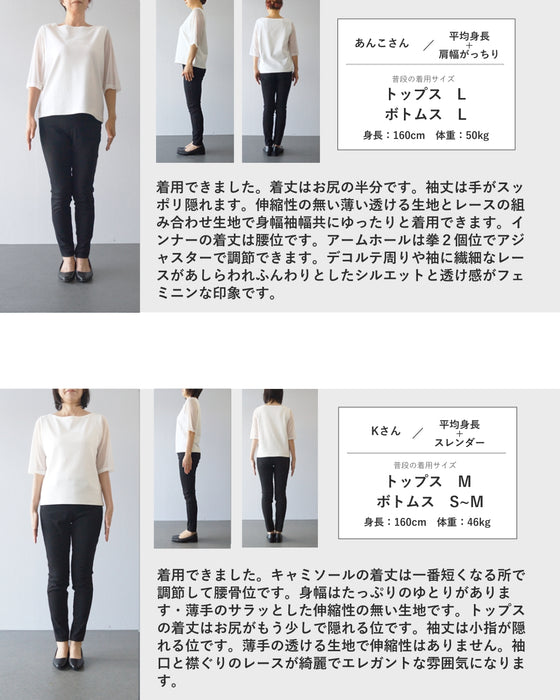 肌に沿うドレッシーレースブラウストップス（インナー付き）