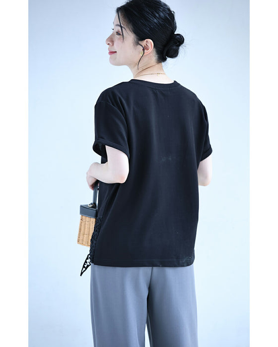 結ぶレース裾Tシャツトップス
