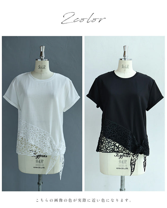 結ぶレース裾Tシャツトップス