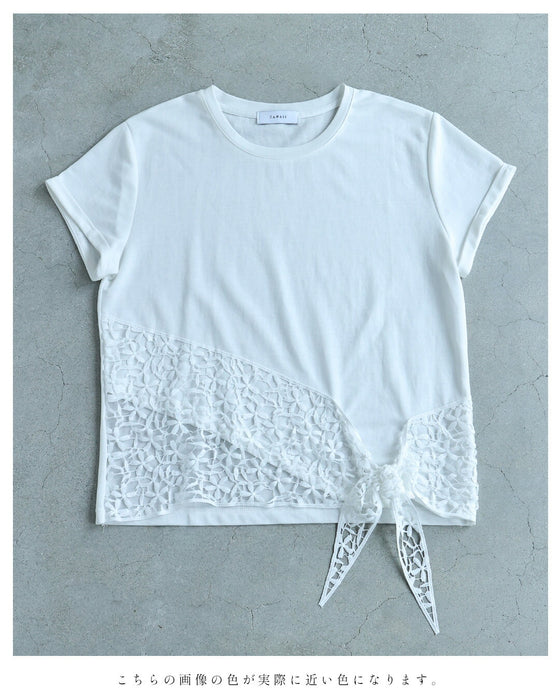 結ぶレース裾Tシャツトップス