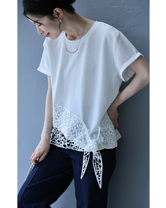 結ぶレース裾Tシャツトップス