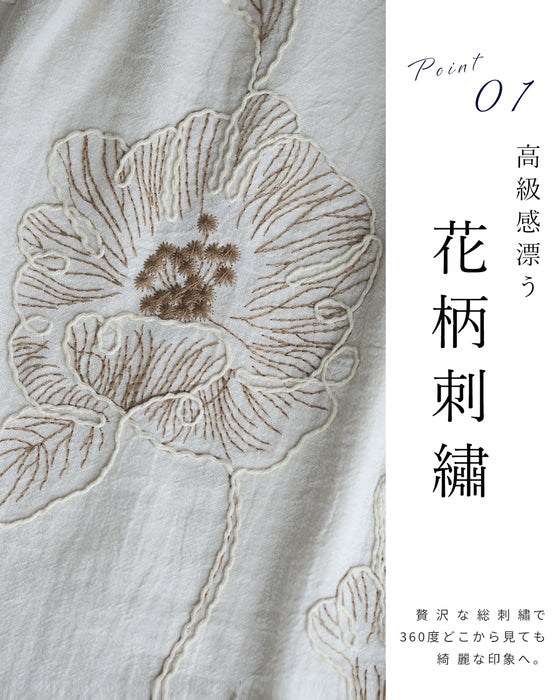 大輪の花刺繍パフスリーブプルオーバートップス